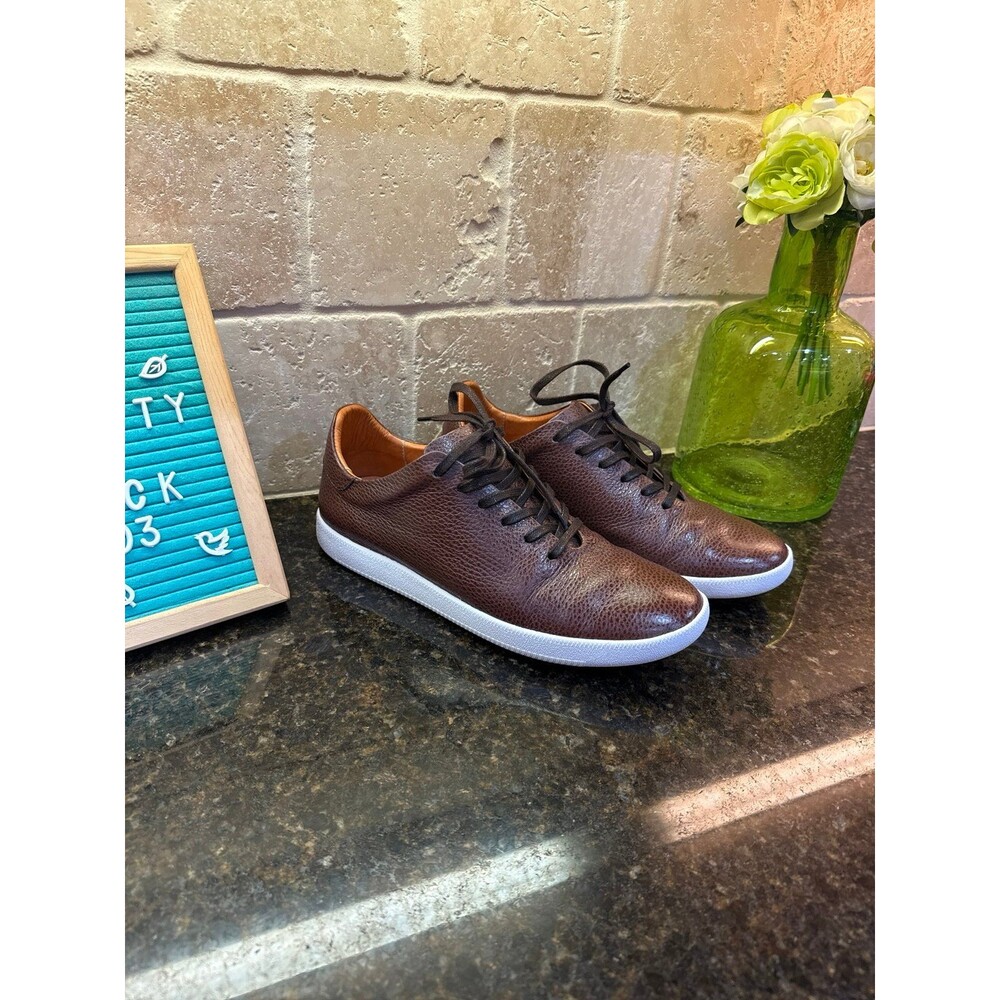 Beckett Simonon Reid Brown Pebbled Leather Minimal Low Top Sneakers Men’s 10.5